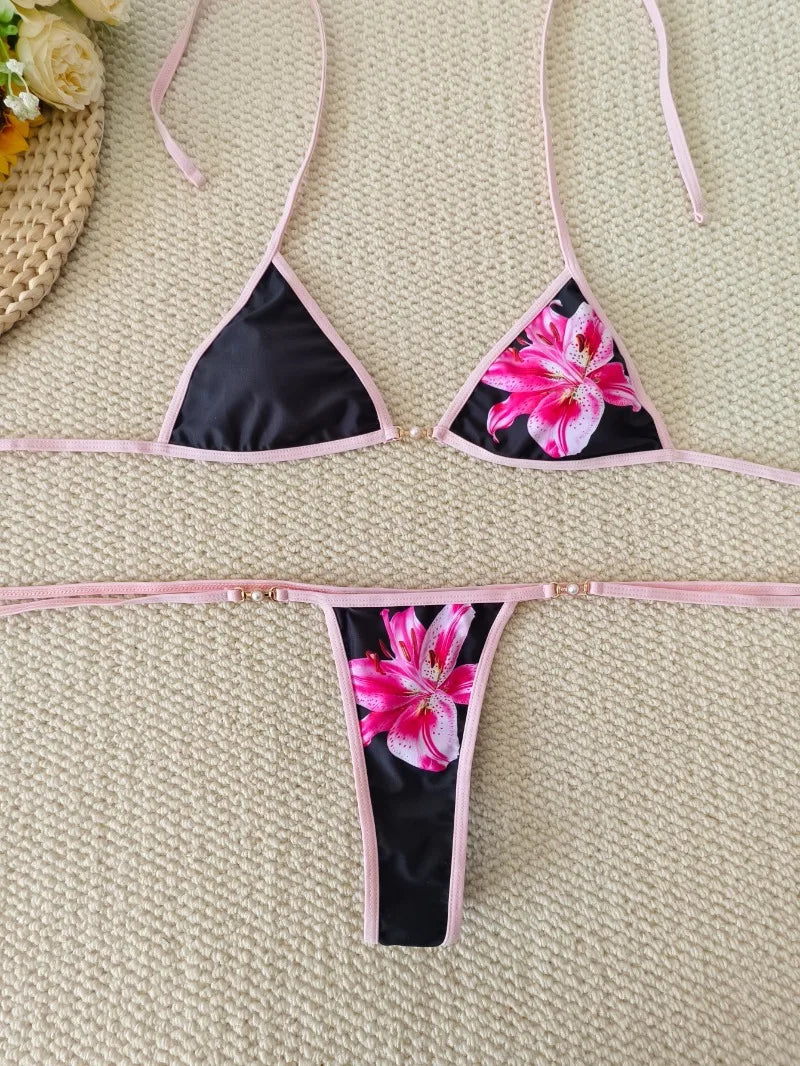 Sexy Thong Bikini - Micro Bikinis Two Piece Swimwear Set | Striped Print Beach Bathing Suit