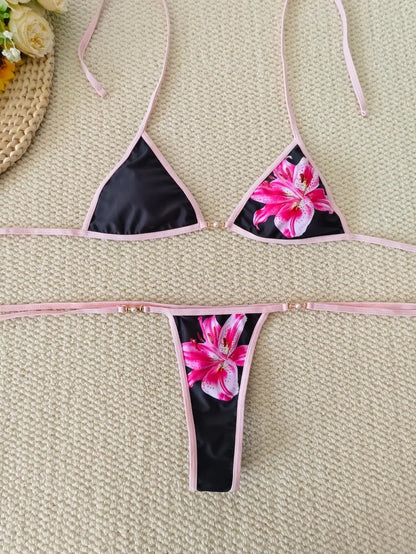 Sexy Thong Bikini - Micro Bikinis Two Piece Swimwear Set | Striped Print Beach Bathing Suit