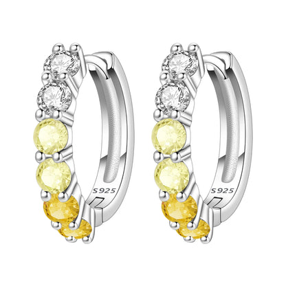 MISEFF Real 925 Sterling Silver Earring Gradual Change Green Blue Colored Zircon Hoop Earrings Engagement Wedding Jewelry Gifts