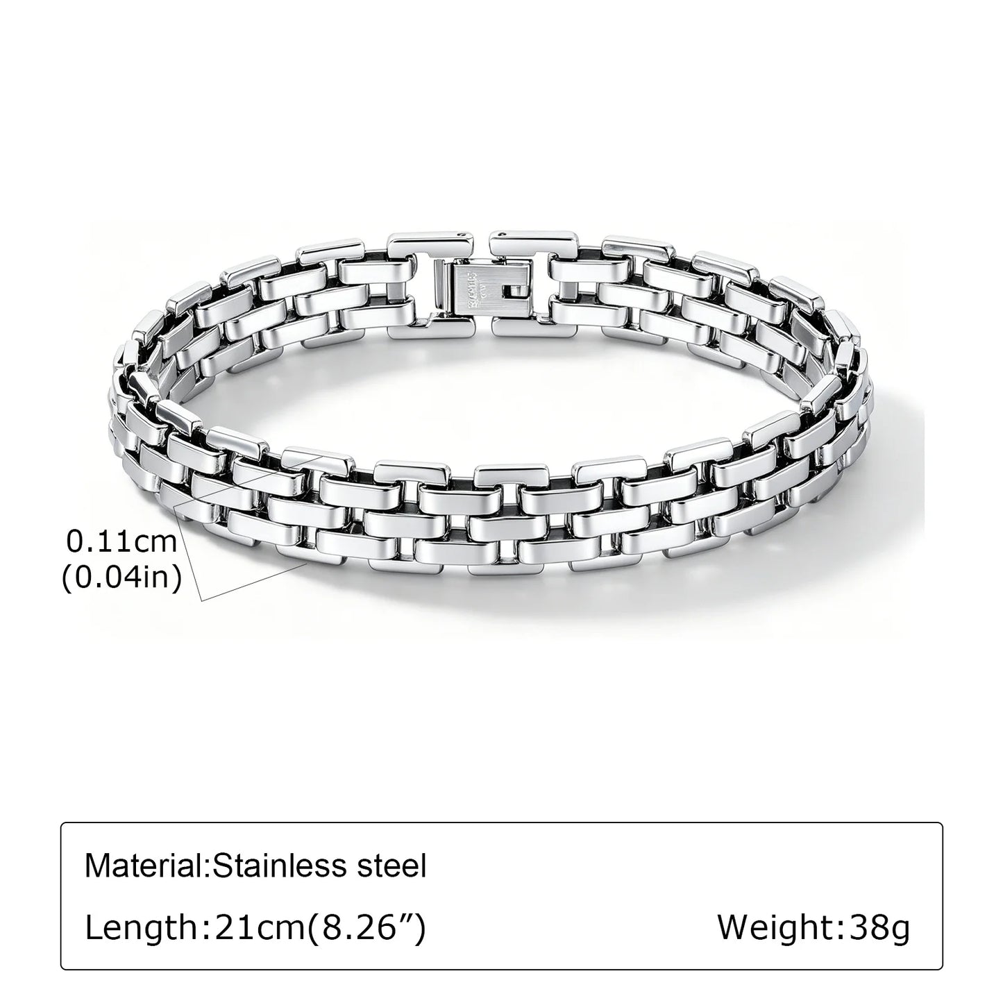 Punk Silver Color Men's Chain Bracelets,Hiphop Stainless Steel Braided Link Wristband,Classic Metal Jewelry Gift for Him Dad