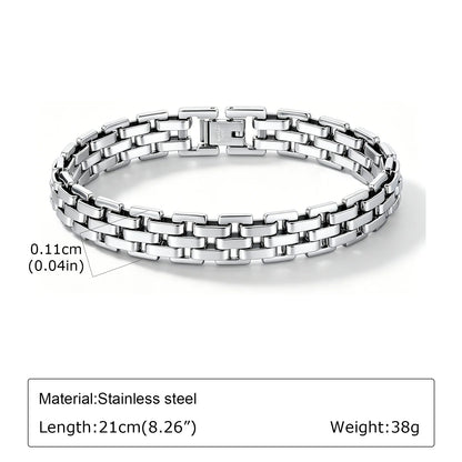 Punk Silver Color Men's Chain Bracelets,Hiphop Stainless Steel Braided Link Wristband,Classic Metal Jewelry Gift for Him Dad