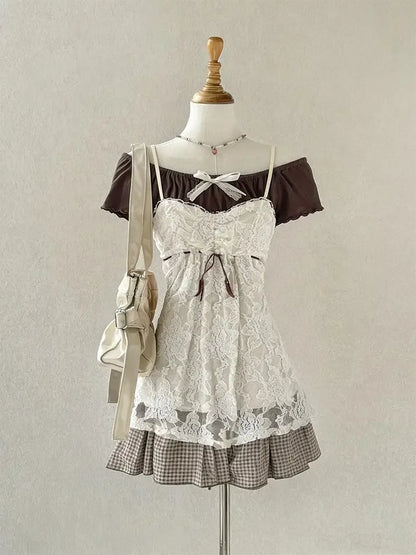 Gothic Retro Sweet Bud Mini Dress Women Harajuku Y2k Strap Dress Y2K Aesthetic Club Party Fashion Outfits