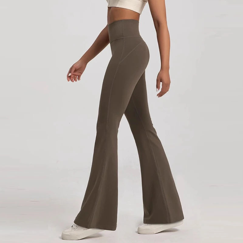 Women's High-Waisted Flared Pants, Elastic Waist, Cinching Hip-Lifting, Casual Yoga Pan for All-Season Exercise and Outdoor Wear