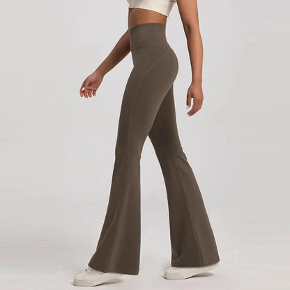 Women's High-Waisted Flared Pants, Elastic Waist, Cinching Hip-Lifting, Casual Yoga Pan for All-Season Exercise and Outdoor Wear