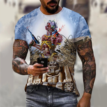 Mens 3D Skull T-Shirt - Black Gothic Short Sleeve Halloween Top - ZOOMNSTORE