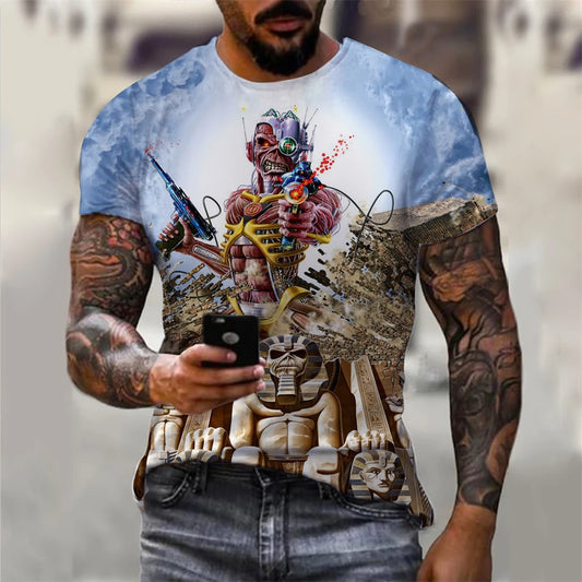 Mens 3D Skull T-Shirt - Black Gothic Short Sleeve Halloween Top - ZOOMNSTORE