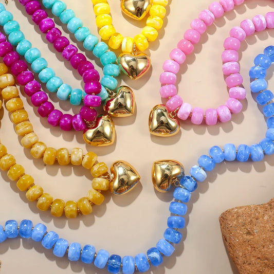 Boho Beaded Choker Necklace – 14K Gold-Plated Heart Pendant