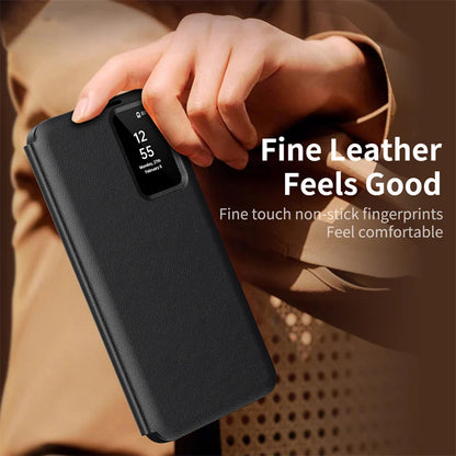 For Samsung Galaxy S25 S23 S24 S26 Ultra S25Plus Case Original PU Leather Card Pocke Flip Smart Display Transparent Window Cover