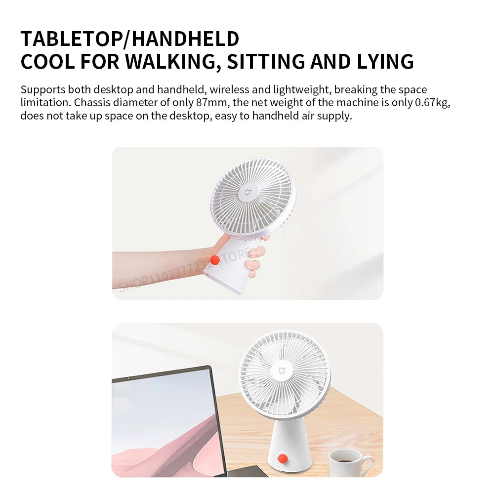 XIAOMI Mijia Portable Desk Fan USB Rechargeable Handheld Mini Electric Fans Cordless Air Cooling Small Fan 4 Gears Speed