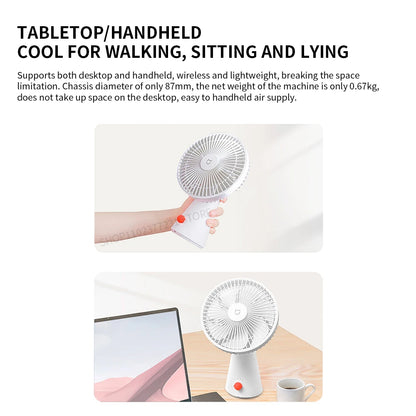 XIAOMI Mijia Portable Desk Fan USB Rechargeable Handheld Mini Electric Fans Cordless Air Cooling Small Fan 4 Gears Speed