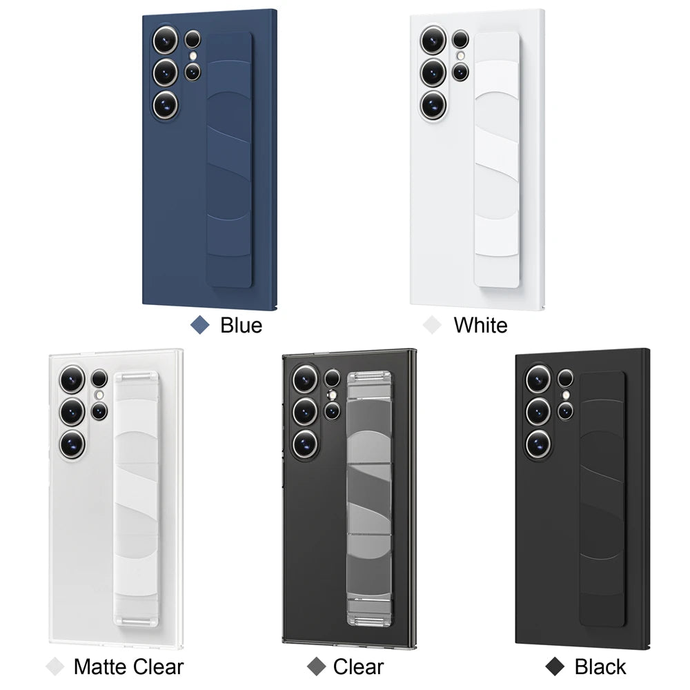 Handheld Silicone Elastic Wrist Strap Hard PC Phone Case Samsung Galaxy S26 S25 S24 S23 Ultra Plus A54 5G Matte Shockproof Cover