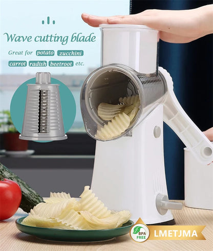 5 in 1 Cheese Grater - Rotary Stainless Steel Kitchen Vegetable Slicer & Nut Chopper