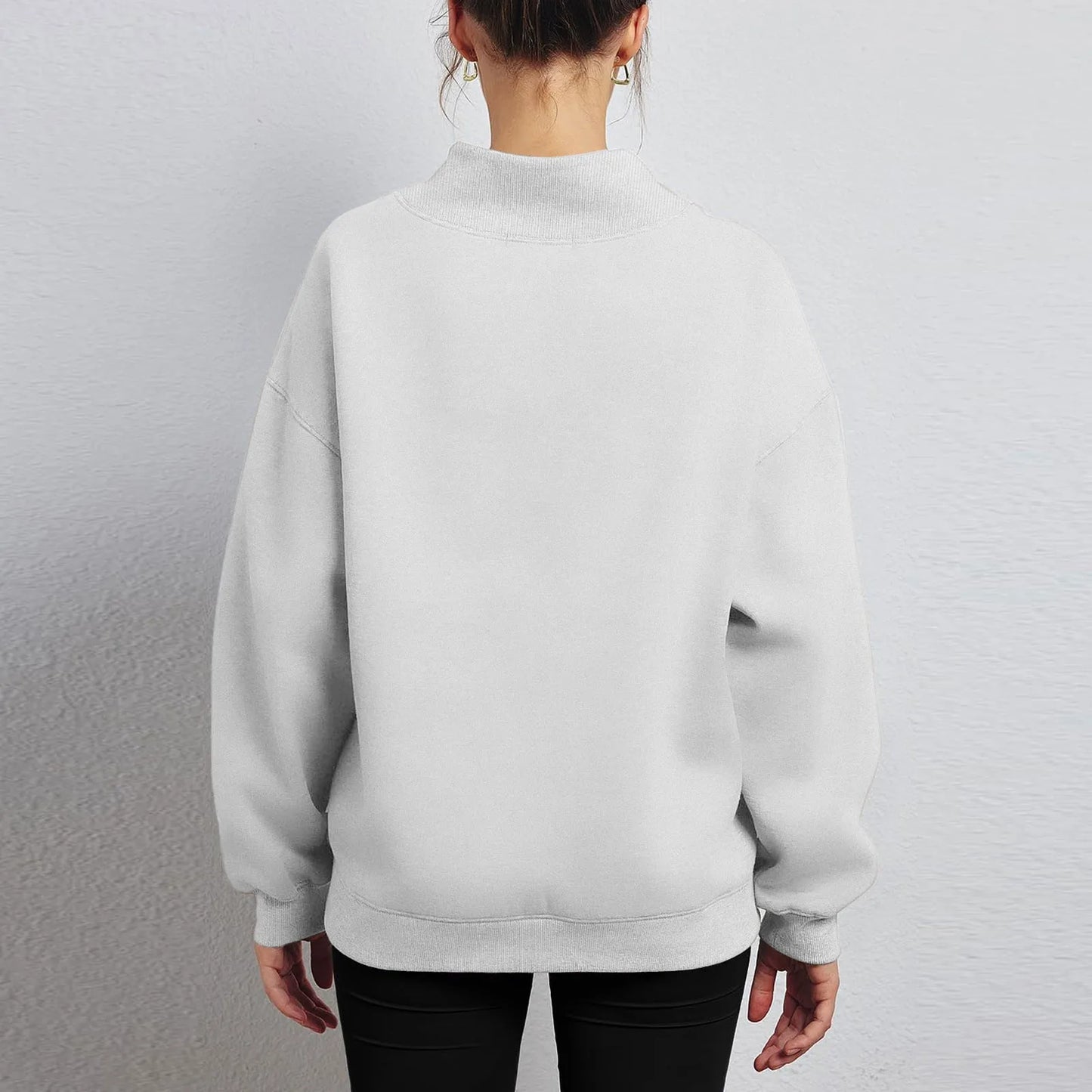 Fashionable Loose High Neck Long Sleeved Solid Color Hoodie for Lady Lazy Style Basic Casual Commuted Pullover Top