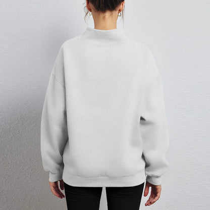 Fashionable Loose High Neck Long Sleeved Solid Color Hoodie for Lady Lazy Style Basic Casual Commuted Pullover Top