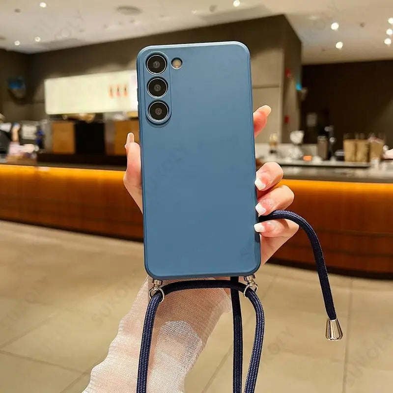 Crossbody Lanyard Soft Case For Samsung Galaxy S23 FE S25 Edge S26 S24 Ultra A17 A57 A37 A55 A56 A16 5G Liquid Silicone Cover
