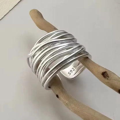 Sterling Silver Rings Adjustable Vintage Hip Hop Couples Silver Bands | Hollow Line Design