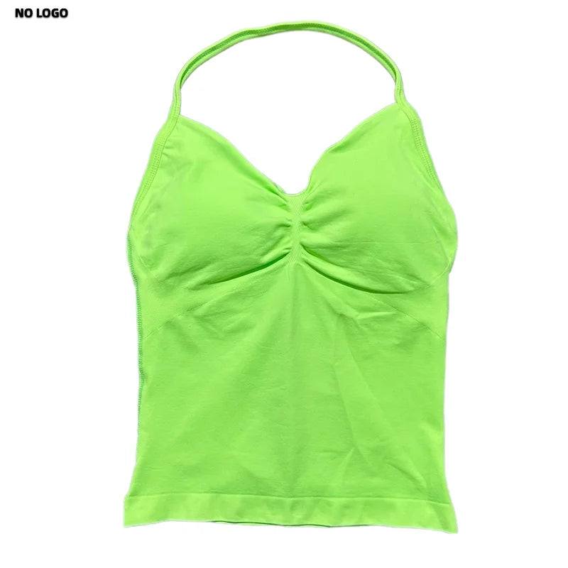 Women Yoga Vest - Longline Strappy Top | Breathable Fitness Tank Top Open Back Halter