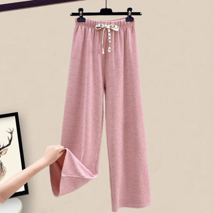 Knitted Spring Preppy Style Sailor Neck Women's Knitted Cardigan Elastic Wide Leg Pants Long Sleeve Korean Sportswear Set