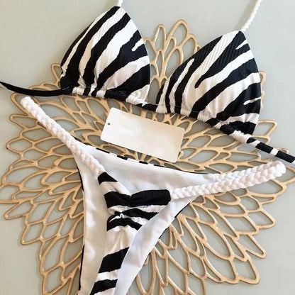 Womens G-String Bikini - Split Print Swimwear for Beach Holiday - ZOOMNSTORE