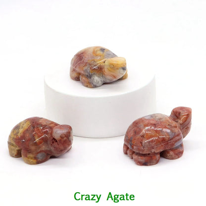 1.2" Mini Natural Crystal Stone Turtle Statue Reiki Healing Tortoise Figurine Amulet Fengshui Sculpture for Home Office Decor