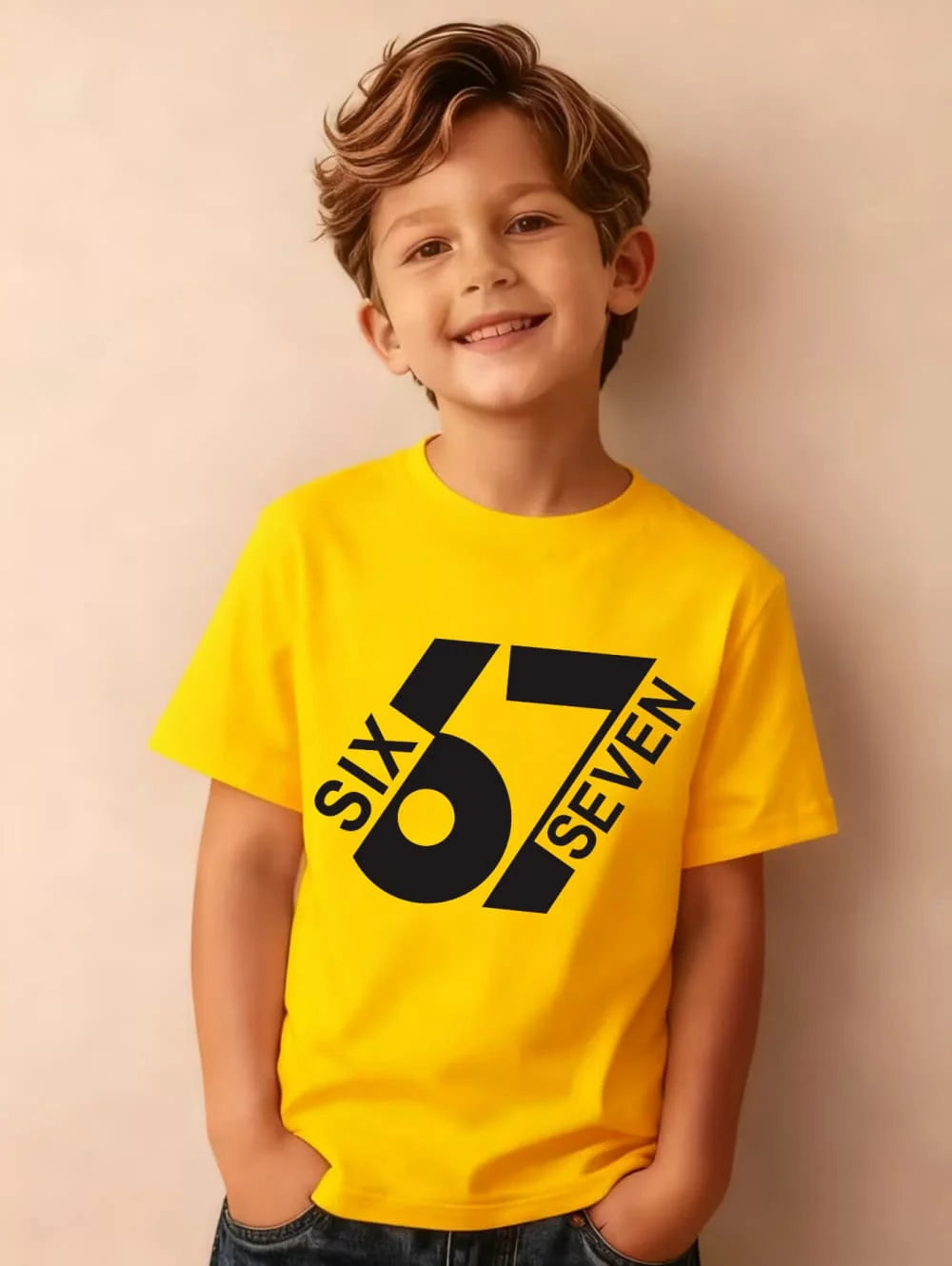 SIX SEVEN 7th Birthday Kids T-Shirt, Adult Boys Girls Family Matching Cotton Casual Short Sleeve Tops, Print Birthday Party Tee