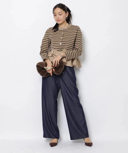 Fashionable Stripe Knitted Sweater Loose Fit Color Block Neckline Long Sleeve Women's Autumn Winter Casual Style Breathable