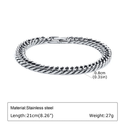 Punk Silver Color Men's Chain Bracelets,Hiphop Stainless Steel Braided Link Wristband,Classic Metal Jewelry Gift for Him Dad