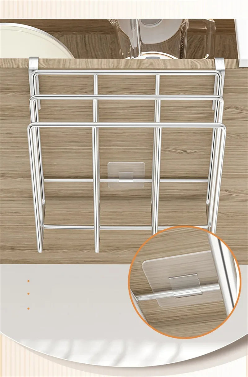 Kitchen Organizer Rack - Stainless Steel Hanging Kitchen Rack with Hooks for Cutting Board, Paper Towel & Pot Lid Storage