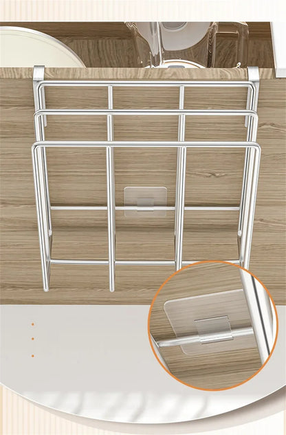 Kitchen Organizer Rack - Stainless Steel Hanging Kitchen Rack with Hooks for Cutting Board, Paper Towel & Pot Lid Storage