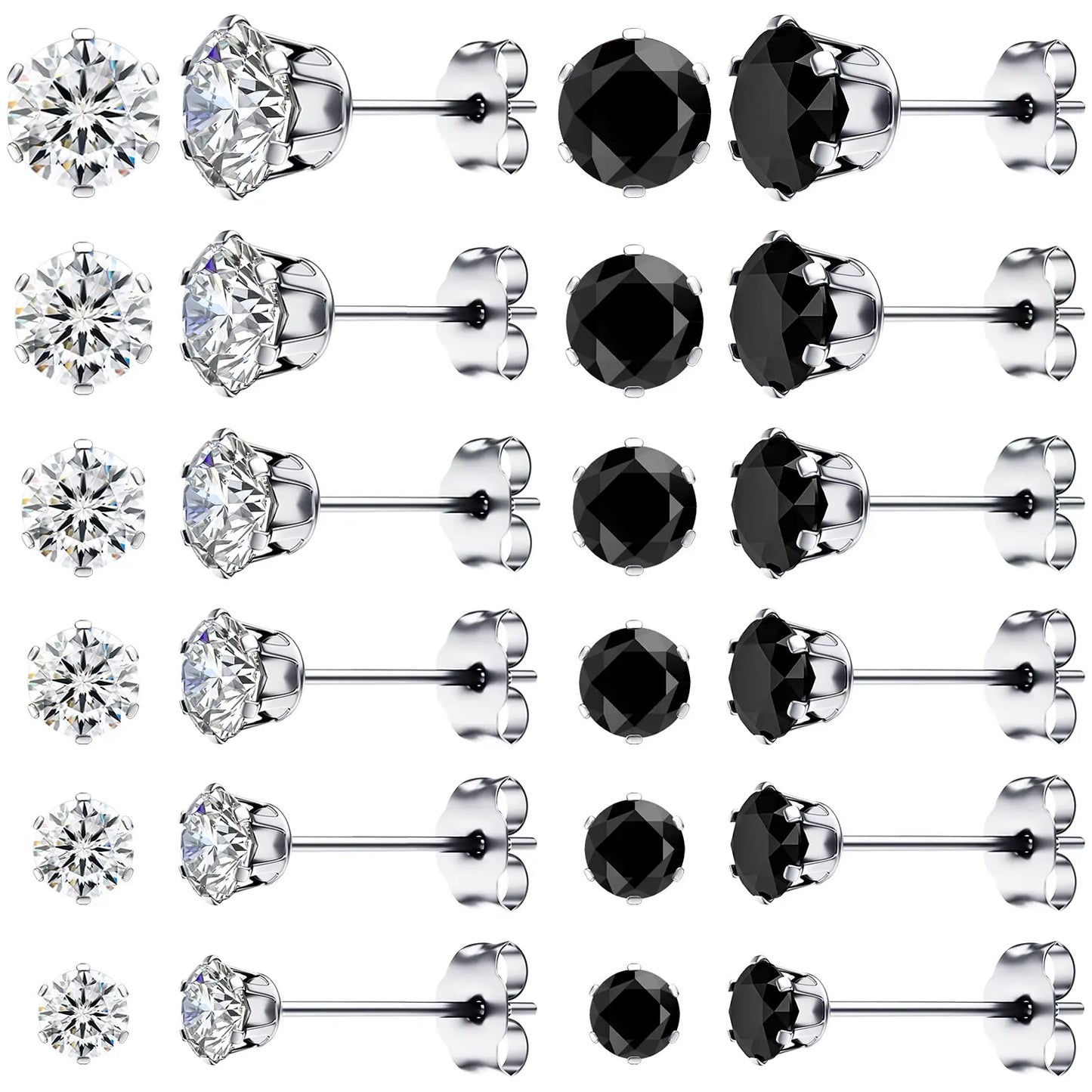 1 Pair 3mm-8mm Medical Stainless steel Crystal Zircon Ear Studs Earrings For Women/Men 4 Prong Tragus Cartilage Piercing Jewelry