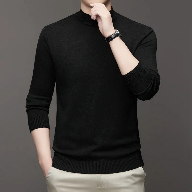 New Sweatwear Men's Half Neck Basic Solid Color Sweaters Round Neck Elastic Pullovers Warm Autumn Knitted Oversized Sweater Men