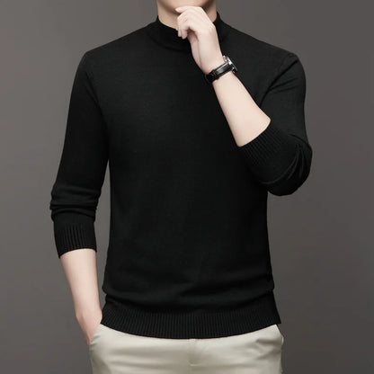 New Sweatwear Men's Half Neck Basic Solid Color Sweaters Round Neck Elastic Pullovers Warm Autumn Knitted Oversized Sweater Men