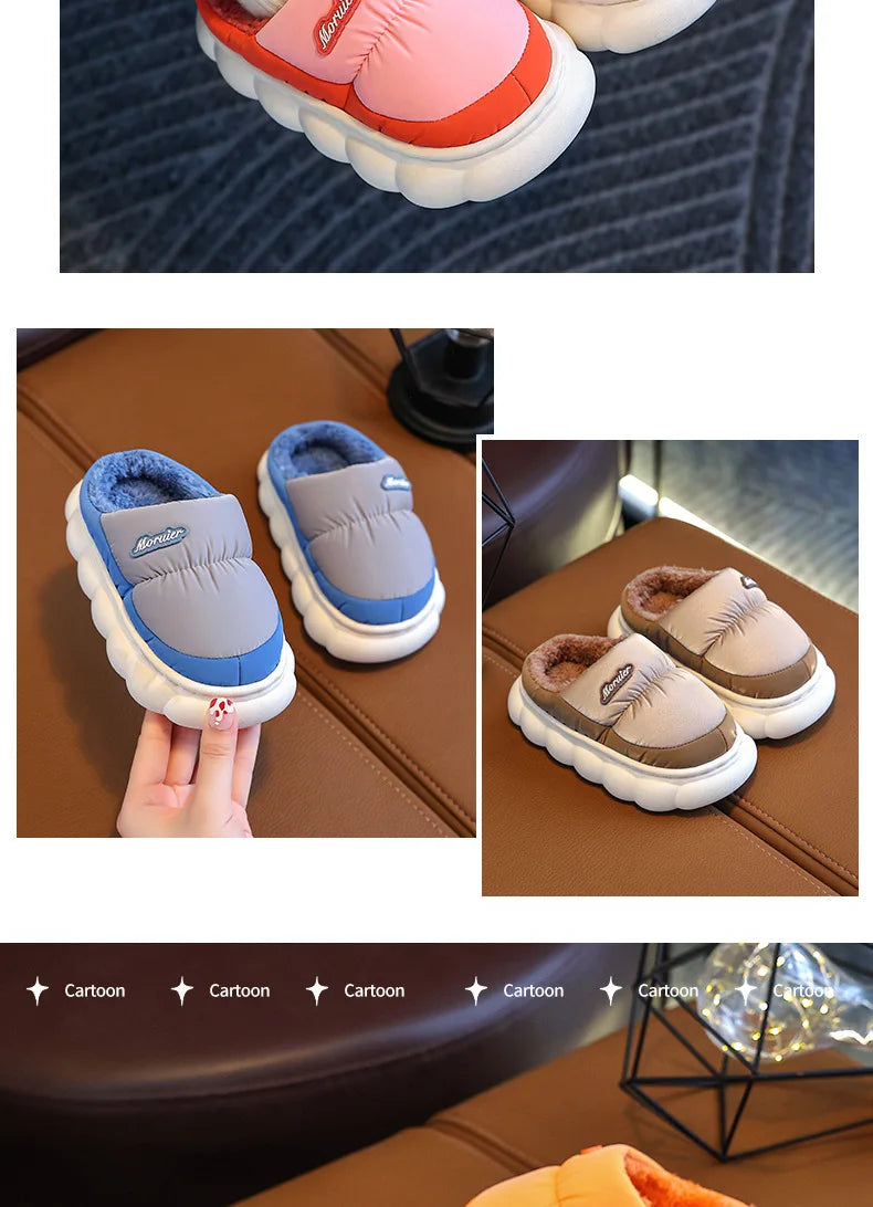 Children Winter Slippers - Waterproof Kids Cotton Slippers | Warm Woolen Home Shoes