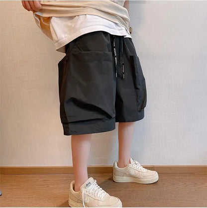 Men Cargo Shorts - Casual Streetwear Big Pocket Design Drawstring Waist Baggy Beach Shorts