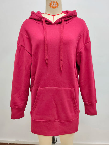 Oversized Hoodie Dress Women Loose Long Sleeve Pocket Drawstring Sweatshirt Dress Casual Streetwear Daily Wear Warm Pullover