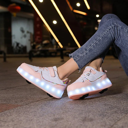 Roller Skate Shoes - Kids LED Light Sneakers With Hook & Loop Closure