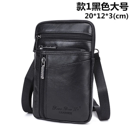 Leather Waist Bag - Men's Messenger Cowhide Mini Bag With Mobile Phone Pouch