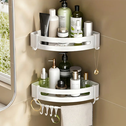 White Wall-Mounted Bathroom Storage Rack - Triangular Square Organizer