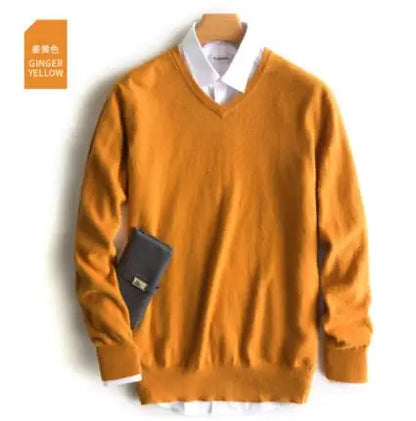 Cashmere Pullover Sweater - Men's V Neck Warm Cotton Blend Knitwear For Autumn Winter