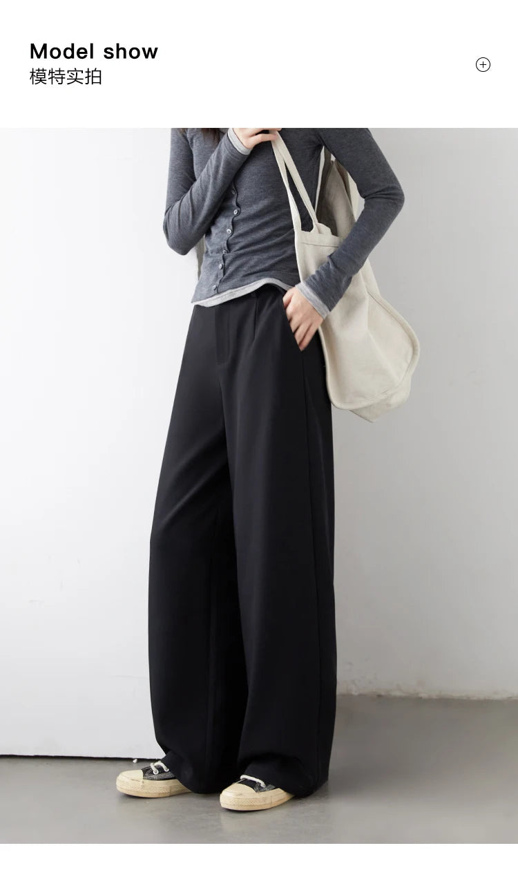 CHIC VEN Women Pants Solid Casual  Slim Straight Leg Suit Wide Leg Ladies Trousers Spring Autumn 2025 Clothing for Woman