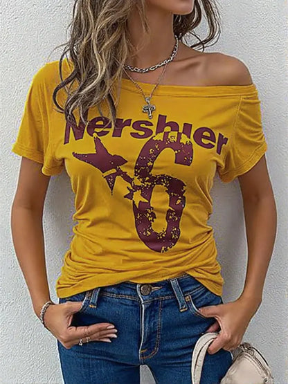 Summer Y2k Sport Off Shoulder Top Women Sexy Vintage 2000s Short Sleeve T Shirt Lady Body Basic Crop Top Female Casual
