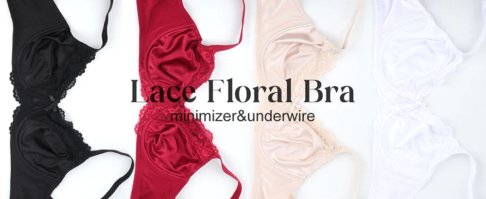 Sheroine Underwire Women Bras Lace Floral Minimizer Full Coverage Non Padded Unlined Everyday Comfort Support T-Shirt Bra