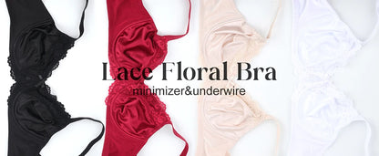 Sheroine Underwire Women Bras Lace Floral Minimizer Full Coverage Non Padded Unlined Everyday Comfort Support T-Shirt Bra