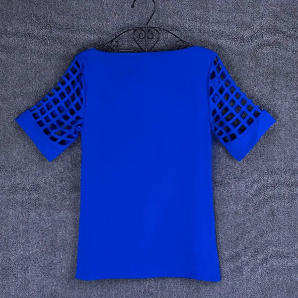 Summer Fashion Women Blouses & Shirts Hollow Out Sleeve Slash Neck Chiffon Blouse Plus Size