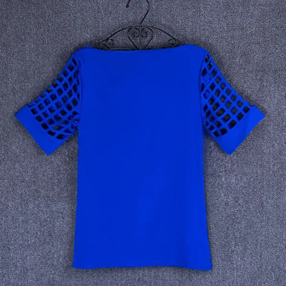 Summer Fashion Women Blouses & Shirts Hollow Out Sleeve Slash Neck Chiffon Blouse Plus Size