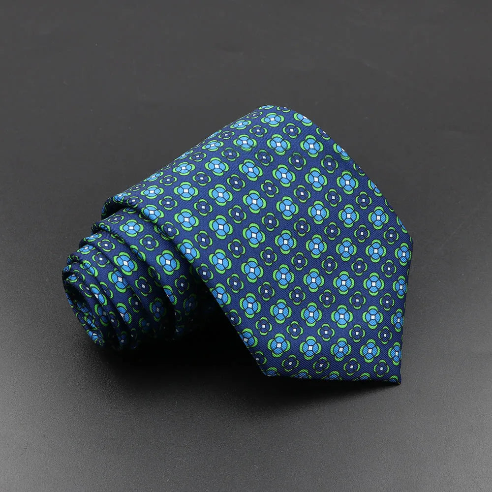 Mens Silk Tie - 75cm Soft Novelty Necktie in Blue Green Orange Floral Pattern