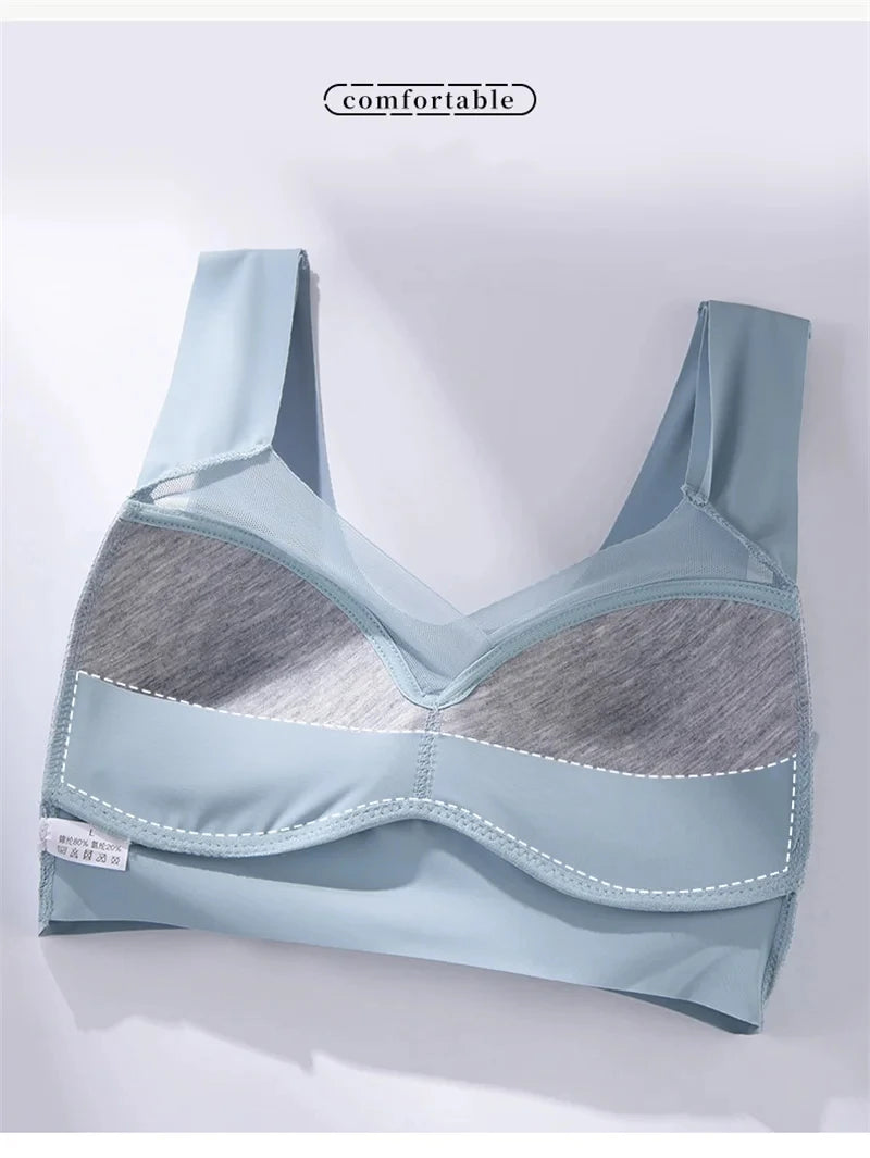 Plus Size Sports Bra - Seamless Wire Free Push Up Brassiere With Wide Straps