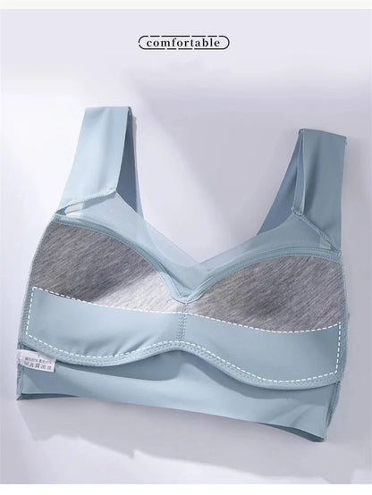 Plus Size Sports Bra - Seamless Wire Free Push Up Brassiere With Wide Straps