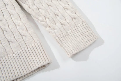 Retro Stand Collar Half Zipper Sweater Mens Solid Color Autumn Winter Casual Knitted Long Sleeve Loose Pullover Man