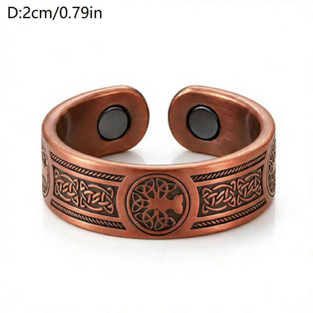 Viking Tree of Life Celtic Knot Zinc Alloy Magnetic Bracelet Ring Set Open Cuff Vintage Healing Jewelry for Men Women
